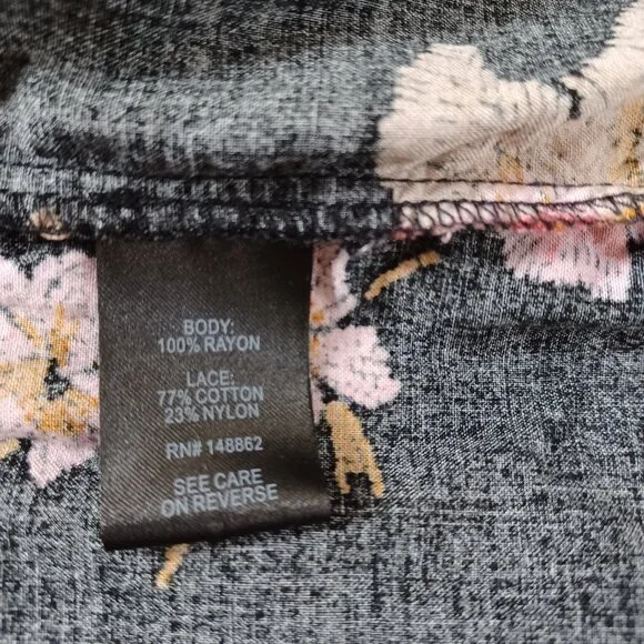 Torrid Mini Challis Shirt Dress Black Pink Floral Flowy Rayon Plus Size 2X 2 - Picture 7 of 12